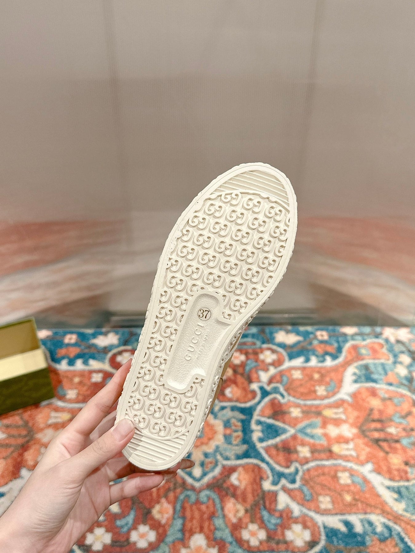 GG CANVAS SNEAKER IN CAMEL BROWN DENIM WITH BEIGE FLEECE LINING