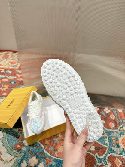 RUNWAY SEQUIN CASUAL SHOES IN WHITE CALFSKIN