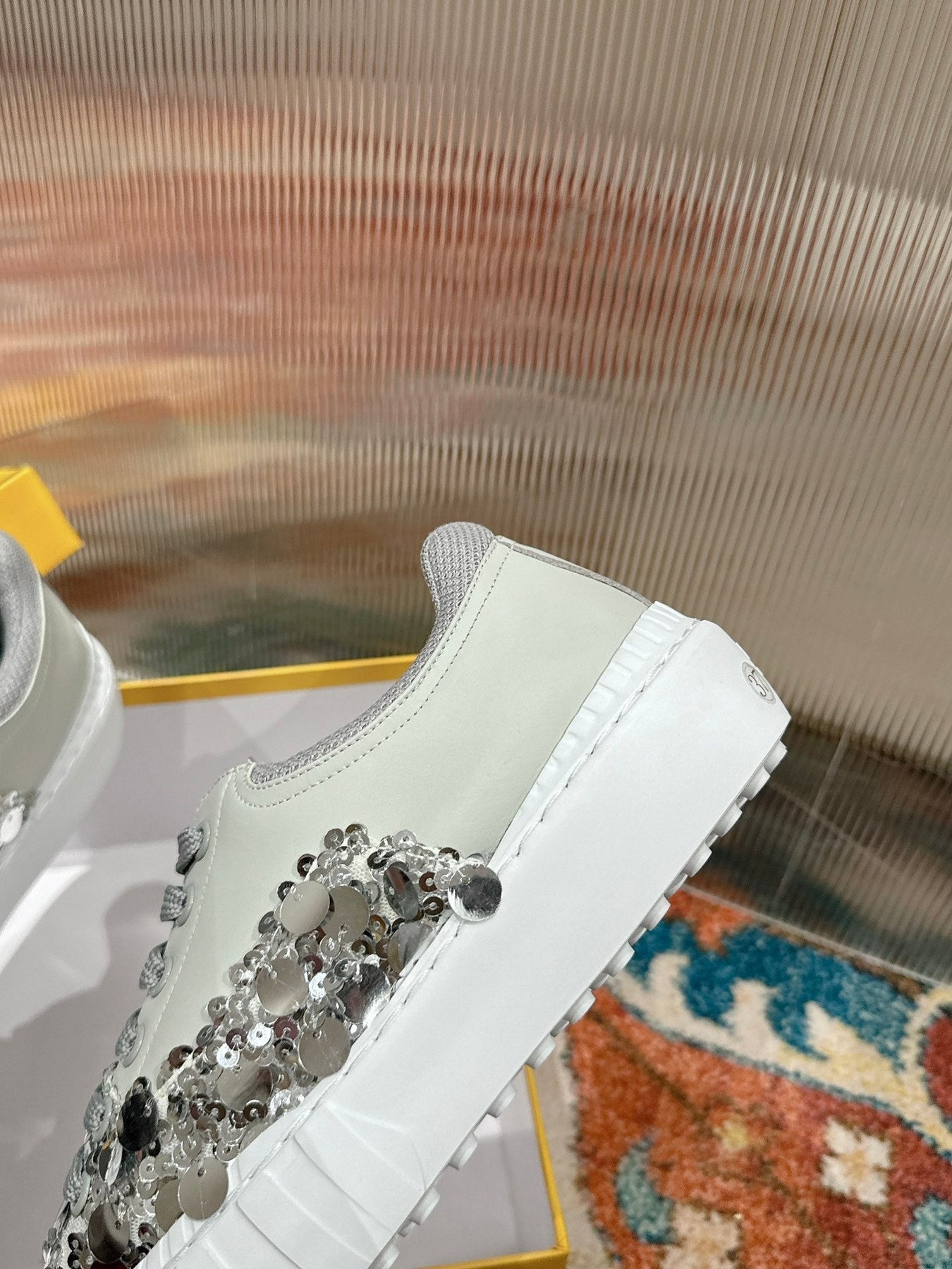 RUNWAY SEQUIN CASUAL SHOES IN PEARL GRAY CALFSKIN