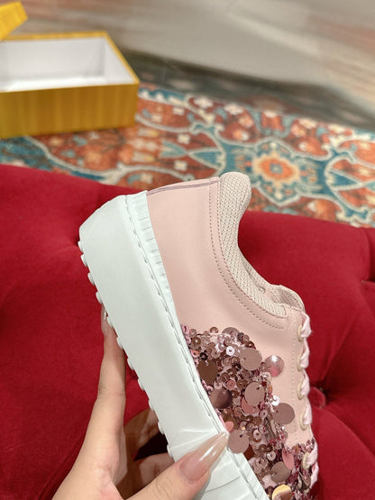 RUNWAY SEQUIN CASUAL SHOES IN CREPE PINK CALFSKIN