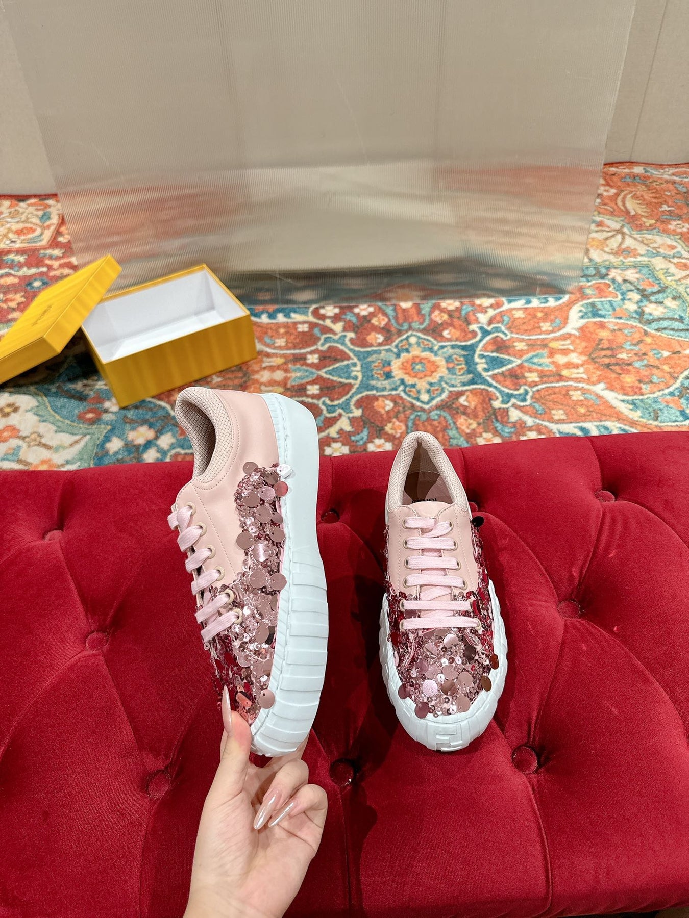 RUNWAY SEQUIN CASUAL SHOES IN CREPE PINK CALFSKIN