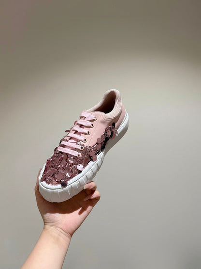 RUNWAY SEQUIN CASUAL SHOES IN CREPE PINK CALFSKIN
