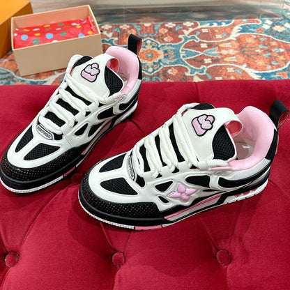 LV SKATE SNEAKER IN WHITE MIX BLACK AND LIGHT PINK CALFSKIN
