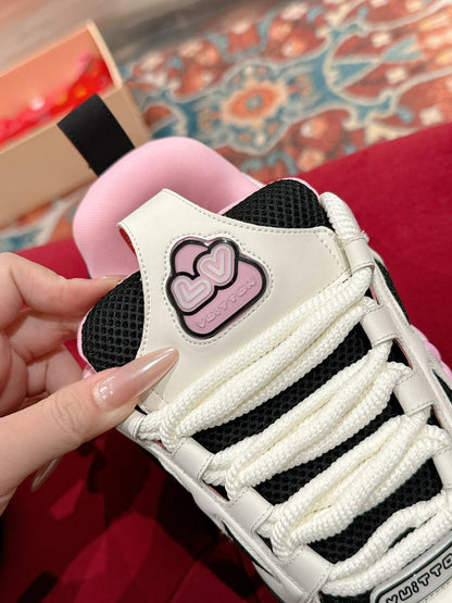 LV SKATE SNEAKER IN WHITE MIX BLACK AND LIGHT PINK CALFSKIN