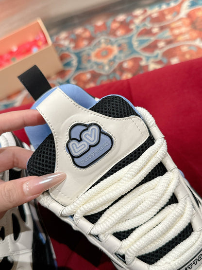 LV SKATE SNEAKER IN WHITE MIX BLACK AND SKY BLUE CALFSKIN