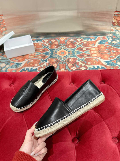 ESPADRILLES BLACK SHINY CALFSKIN EMBOSSED LOGO