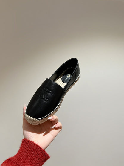 ESPADRILLES BLACK SHINY CALFSKIN EMBOSSED LOGO