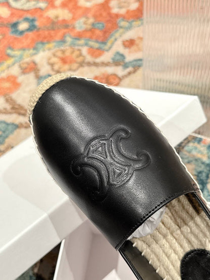 ESPADRILLES BLACK SHINY CALFSKIN EMBOSSED LOGO