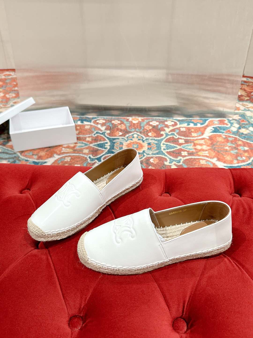 ESPADRILLES WHITE SHINY CALFSKIN EMBOSSED LOGO