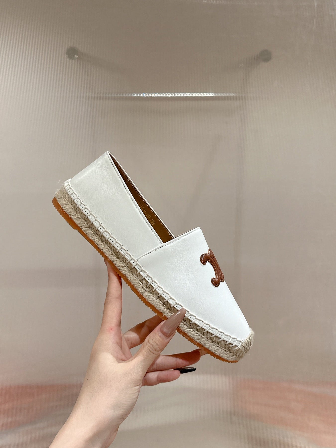 ESPADRILLES WHITE LAMBSKIN BROWN TRIOMPHE