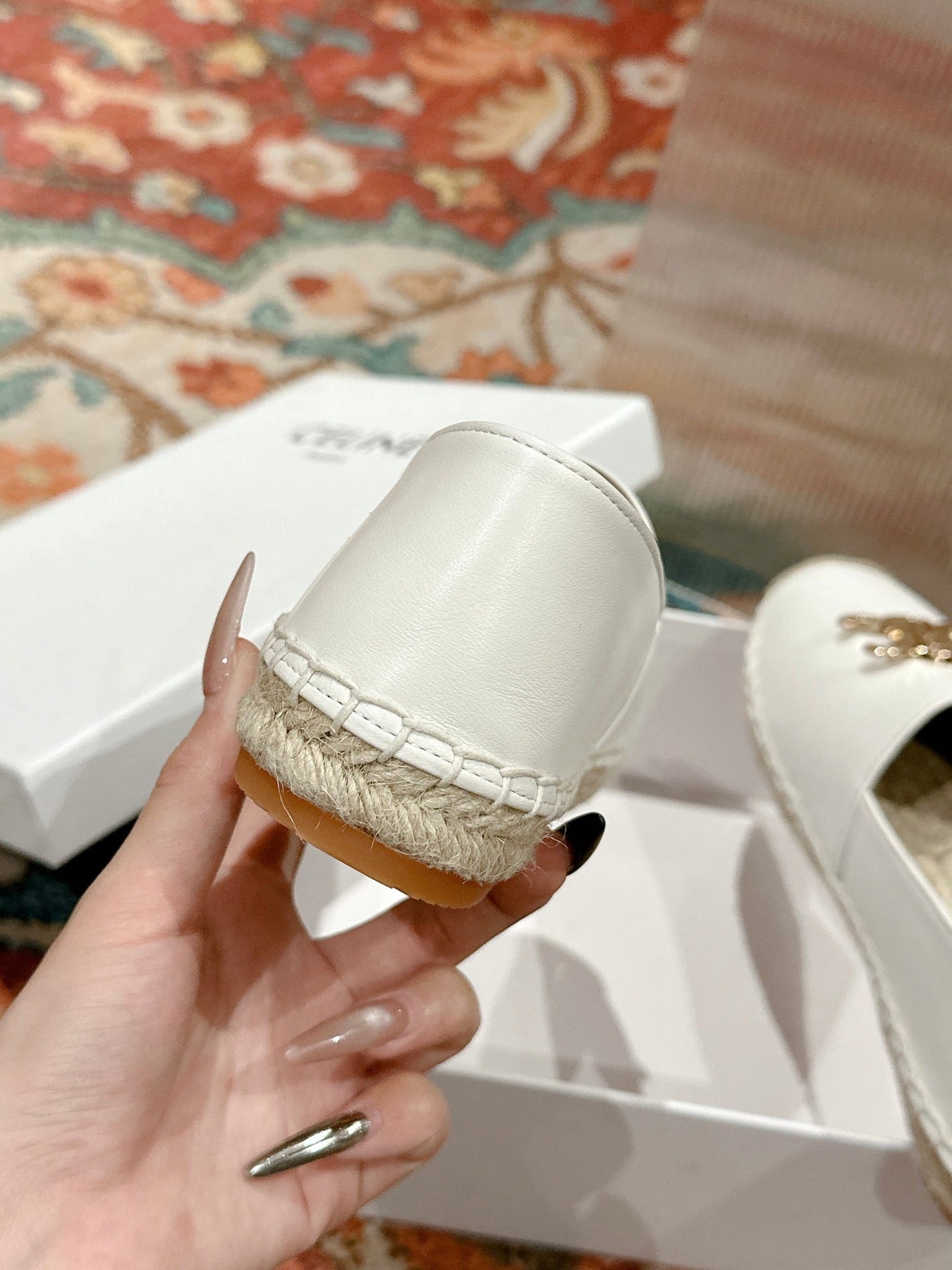 ESPADRILLES WHITE LAMBSKIN GOLD TRIOMPHE