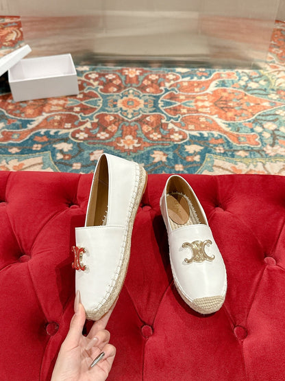 ESPADRILLES WHITE LAMBSKIN GOLD TRIOMPHE