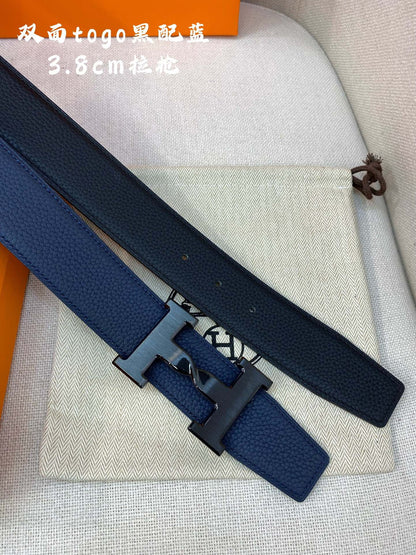 HM H BELT BUCKLE & REVERSIBLE NAVY BLUE STRAP 38MM BLACK HARDWARE