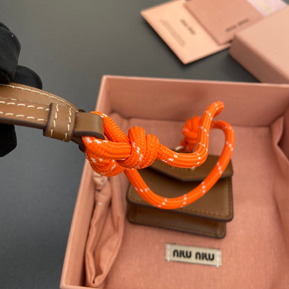 MICRO BAG 7 IN TAWNY BROWN SMOOTH LAMBSKIN ORANGE STRAP