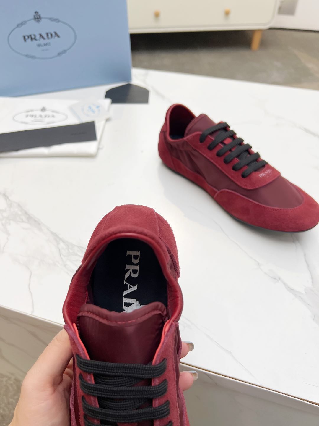 COLLAPSE SNEAKERS IN BURGUNDY RED SUEDE AND NYLON