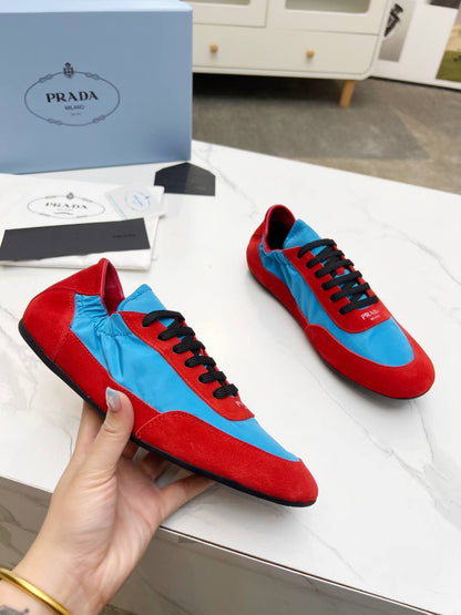 COLLAPSE SNEAKERS IN RED SUEDE AND SKY BLUE NYLON