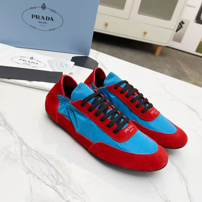 COLLAPSE SNEAKERS IN RED SUEDE AND SKY BLUE NYLON
