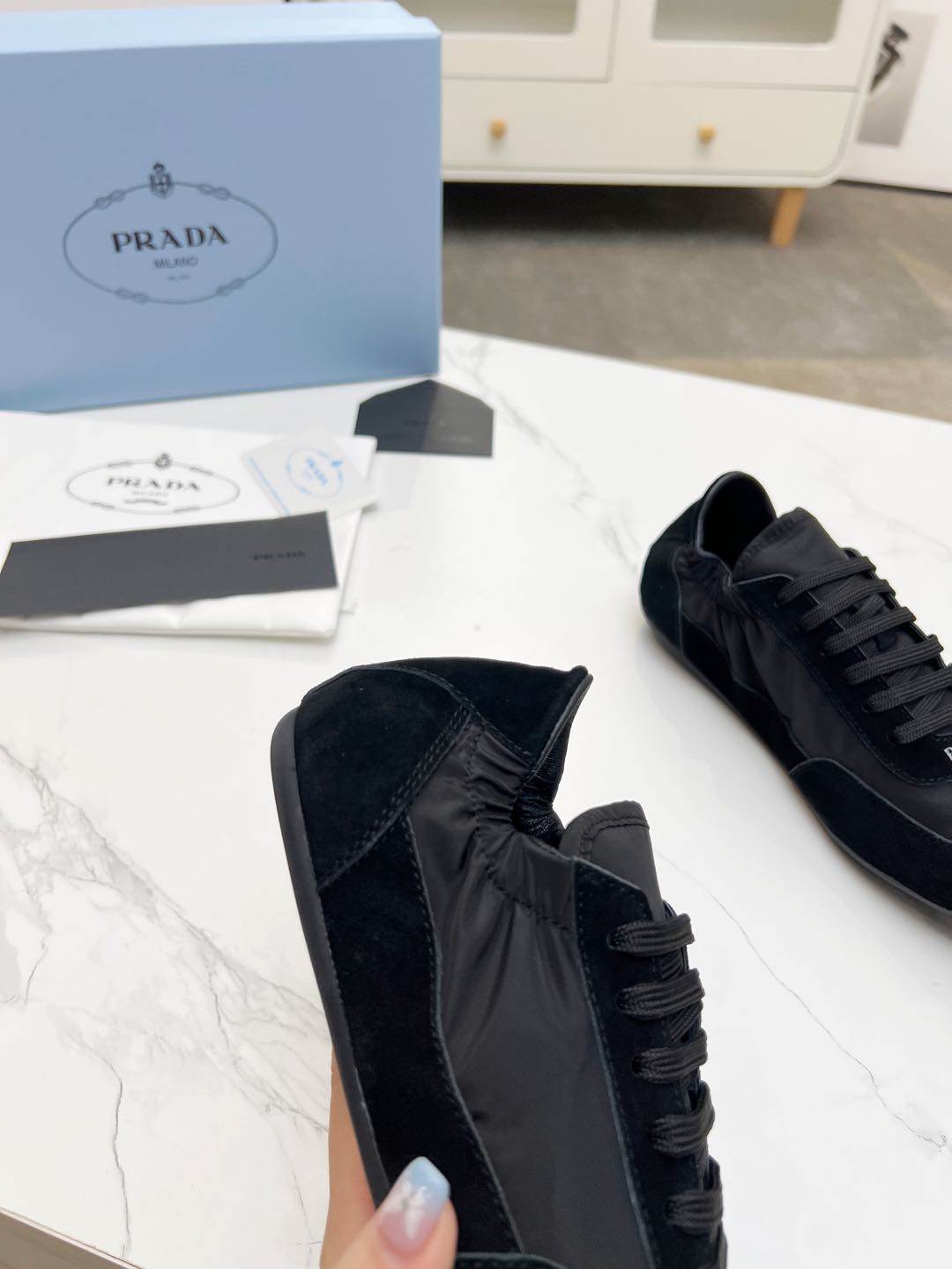 COLLAPSE SNEAKERS IN BLACK SUEDE AND NYLON