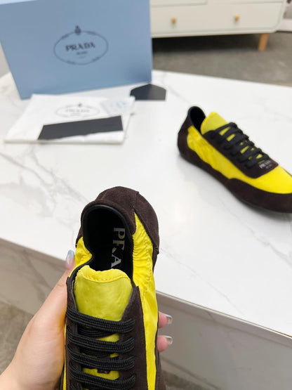 COLLAPSE SNEAKERS IN CHOCOLATE SUEDE AND YELLOW NYLON