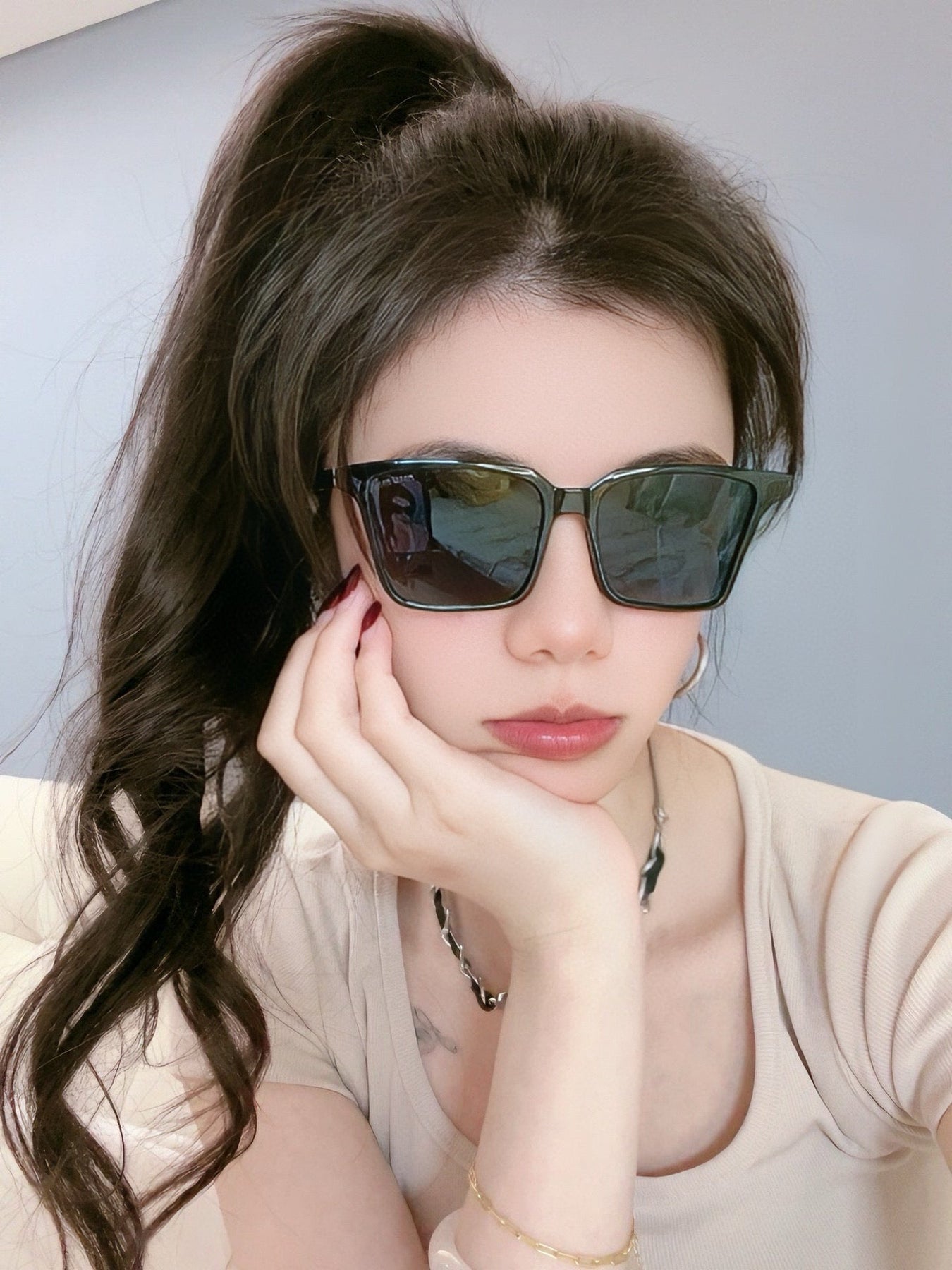 GLIMPSE SQUARE SUNGLASSES 555823 IN BLACK ACETATE