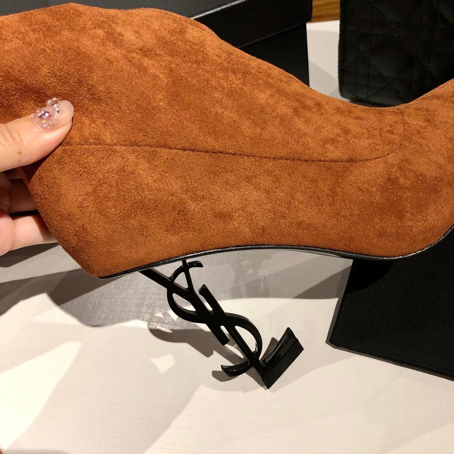 OPYUM THIGH HIGH BOOTS IN BRONZE BROWN VELVET