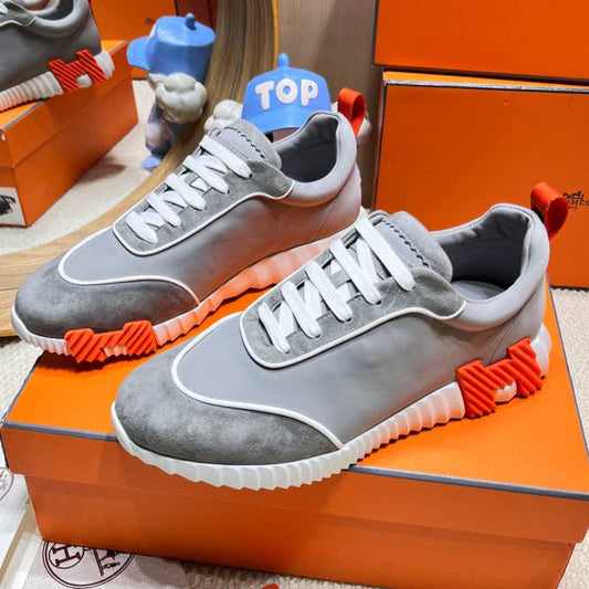 BOUNCING SNEAKER IN SMOKE GRAY SUEDE AND CALFSKIN