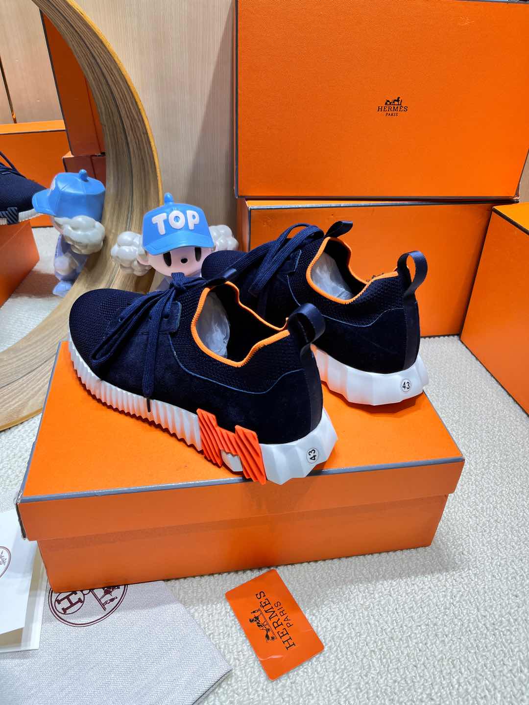 DEPART SLIP-ON SNEAKER IN NAVY BLUE KNIT AND CALFSKIN