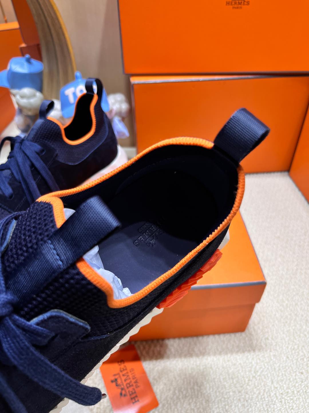 DEPART SLIP-ON SNEAKER IN NAVY BLUE KNIT AND CALFSKIN