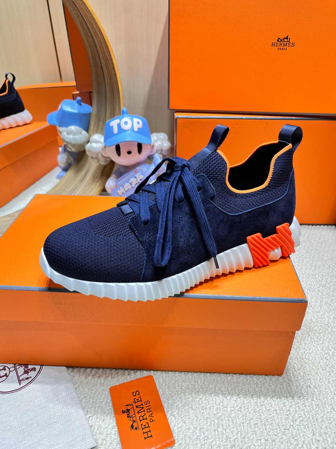 DEPART SLIP-ON SNEAKER IN NAVY BLUE KNIT AND CALFSKIN