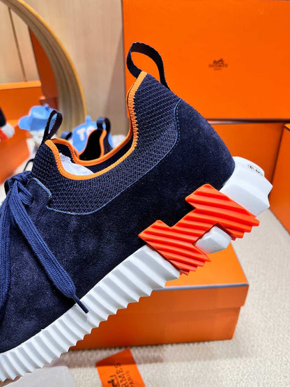 DEPART SLIP-ON SNEAKER IN NAVY BLUE KNIT AND CALFSKIN