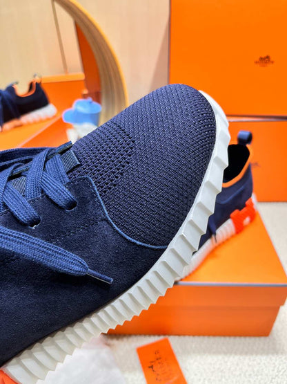 DEPART SLIP-ON SNEAKER IN NAVY BLUE KNIT AND CALFSKIN