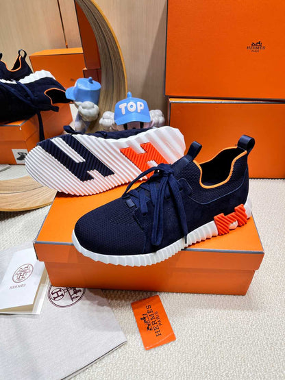 DEPART SLIP-ON SNEAKER IN NAVY BLUE KNIT AND CALFSKIN