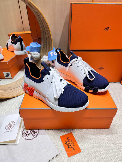 DEPART SLIP-ON SNEAKER IN NAVY BLUE KNIT AND WHITE CALFSKIN