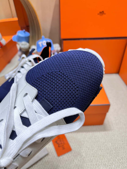 DEPART SLIP-ON SNEAKER IN NAVY BLUE KNIT AND WHITE CALFSKIN