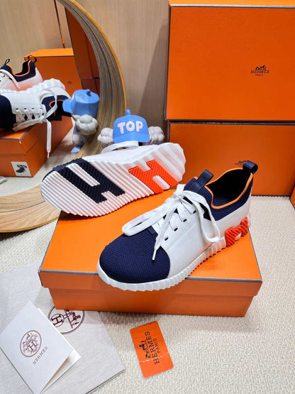 DEPART SLIP-ON SNEAKER IN NAVY BLUE KNIT AND WHITE CALFSKIN