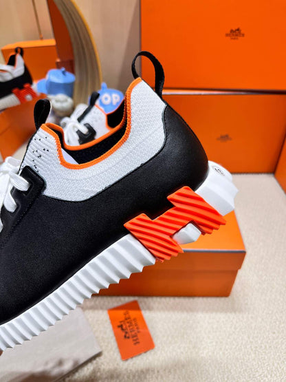 DEPART SLIP-ON SNEAKER IN WHITE MIX BLACK KNIT AND BLACK CALFSKIN