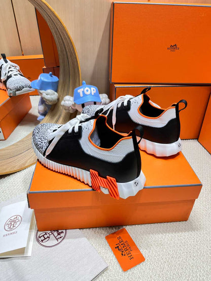 DEPART SLIP-ON SNEAKER IN WHITE MIX BLACK KNIT AND BLACK CALFSKIN