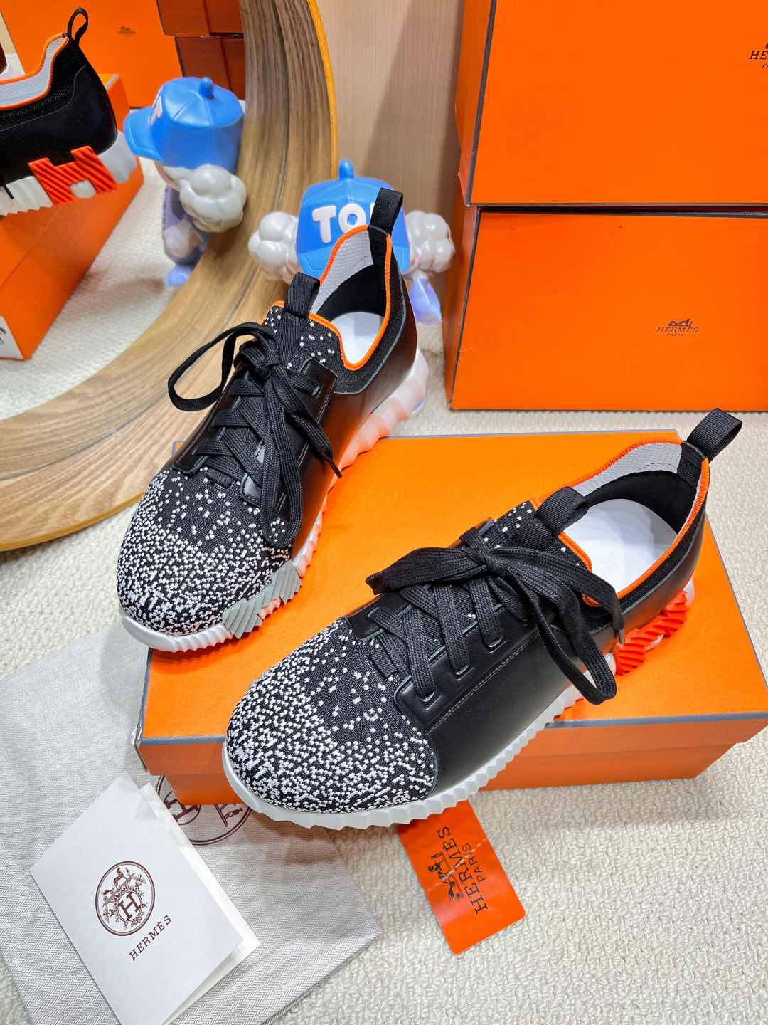 DEPART SLIP-ON SNEAKER IN WHITE MIX BLACK KNIT AND CALFSKIN