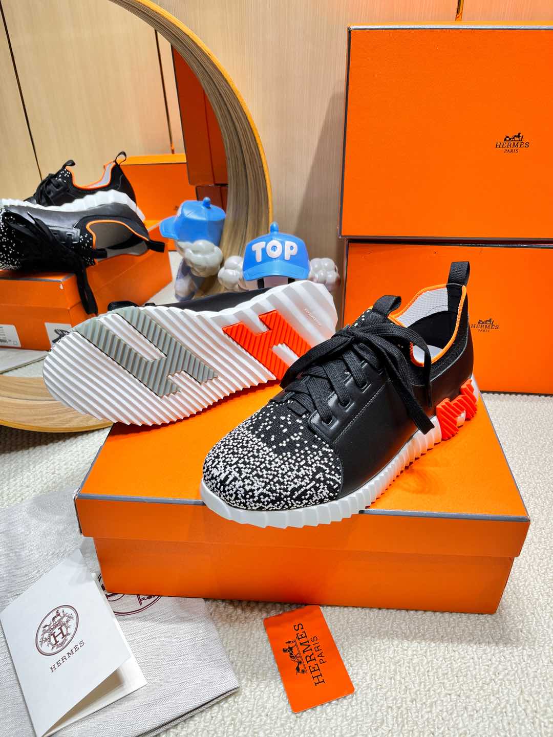 DEPART SLIP-ON SNEAKER IN WHITE MIX BLACK KNIT AND CALFSKIN