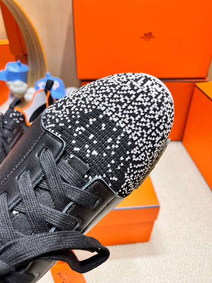 DEPART SLIP-ON SNEAKER IN WHITE MIX BLACK KNIT AND CALFSKIN