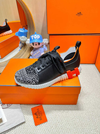 DEPART SLIP-ON SNEAKER IN WHITE MIX BLACK KNIT AND CALFSKIN