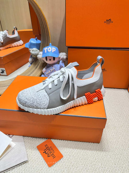 DEPART SLIP-ON SNEAKER IN WHITE MIX MOUSE GRAY KNIT AND CALFSKIN