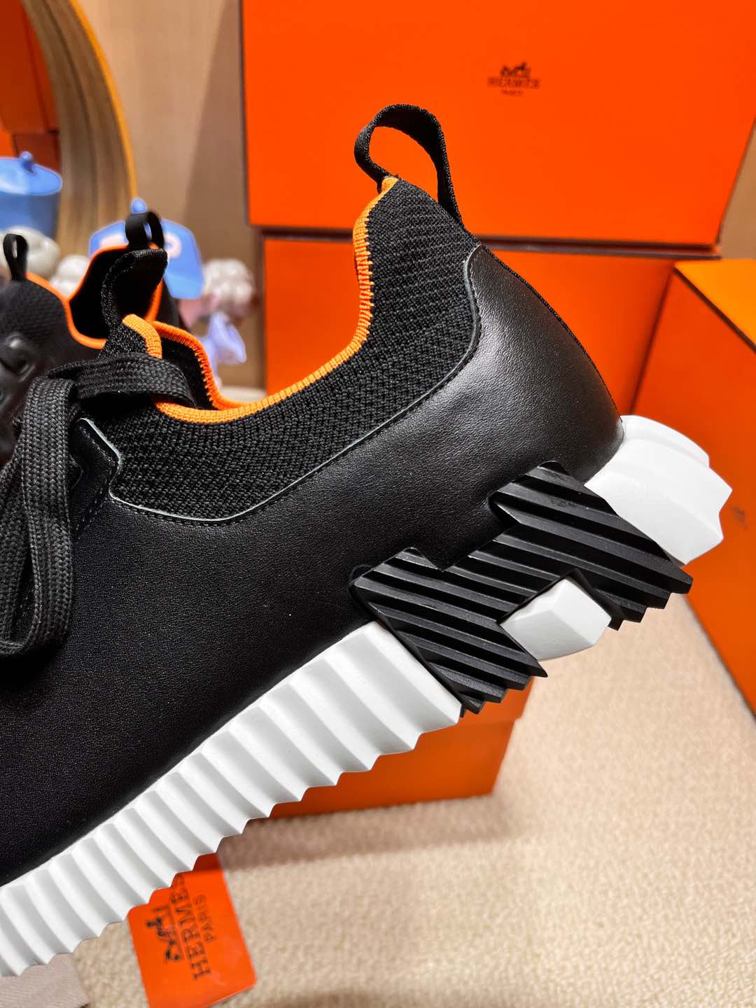 DEPART SLIP-ON SNEAKER IN BLACK MIX WHITE KNIT AND CALFSKIN