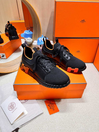 DEPART SLIP-ON SNEAKER IN BLACK KNIT AND CALFSKIN