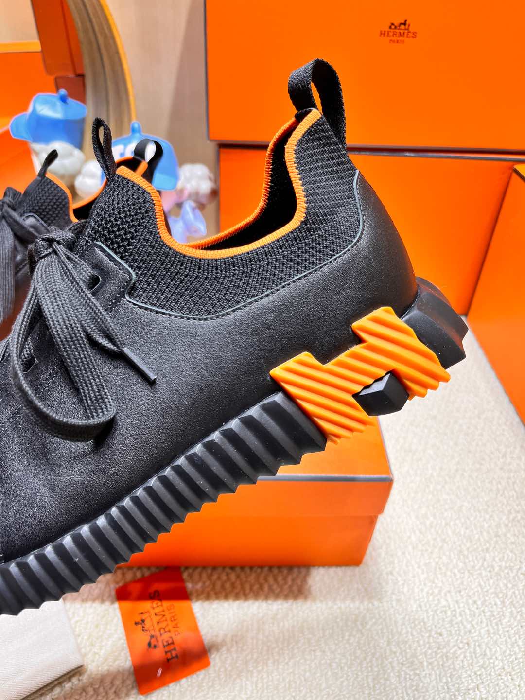 DEPART SLIP-ON SNEAKER IN BLACK KNIT AND CALFSKIN