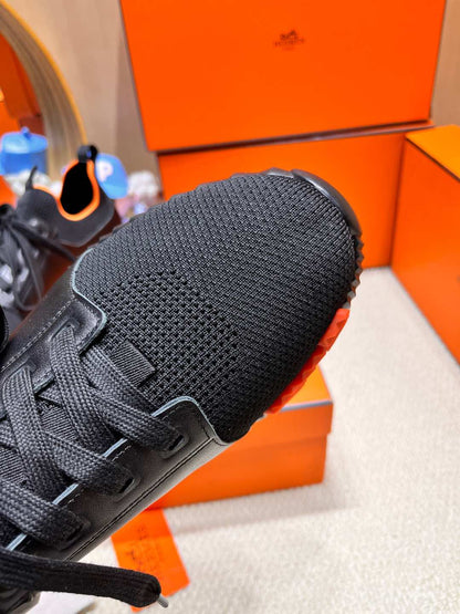 DEPART SLIP-ON SNEAKER IN BLACK KNIT AND CALFSKIN