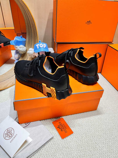 DEPART SLIP-ON SNEAKER IN BLACK KNIT AND CALFSKIN