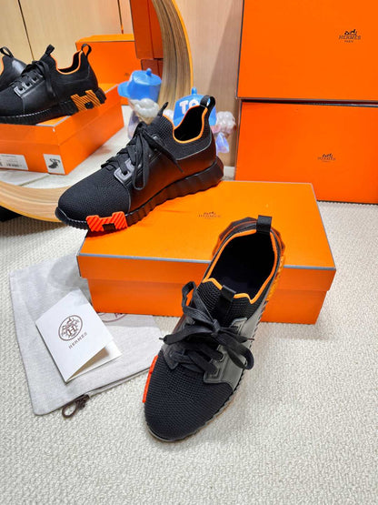 DEPART SLIP-ON SNEAKER IN BLACK KNIT AND CALFSKIN