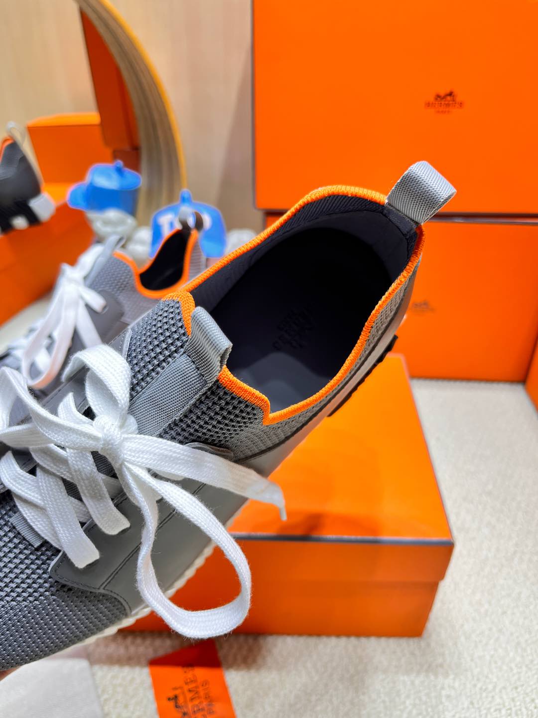 DEPART SLIP-ON SNEAKER IN MOUSE GRAY KNIT AND CALFSKIN