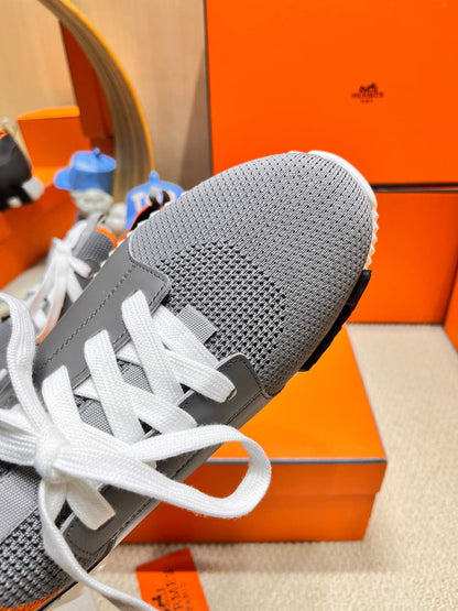 DEPART SLIP-ON SNEAKER IN MOUSE GRAY KNIT AND CALFSKIN